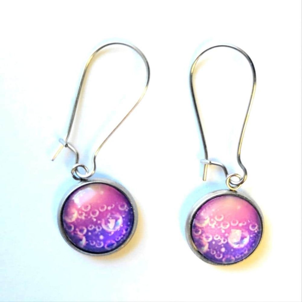 Elegant Purple and Silver Bubble Round Latch Back Drop Earri...