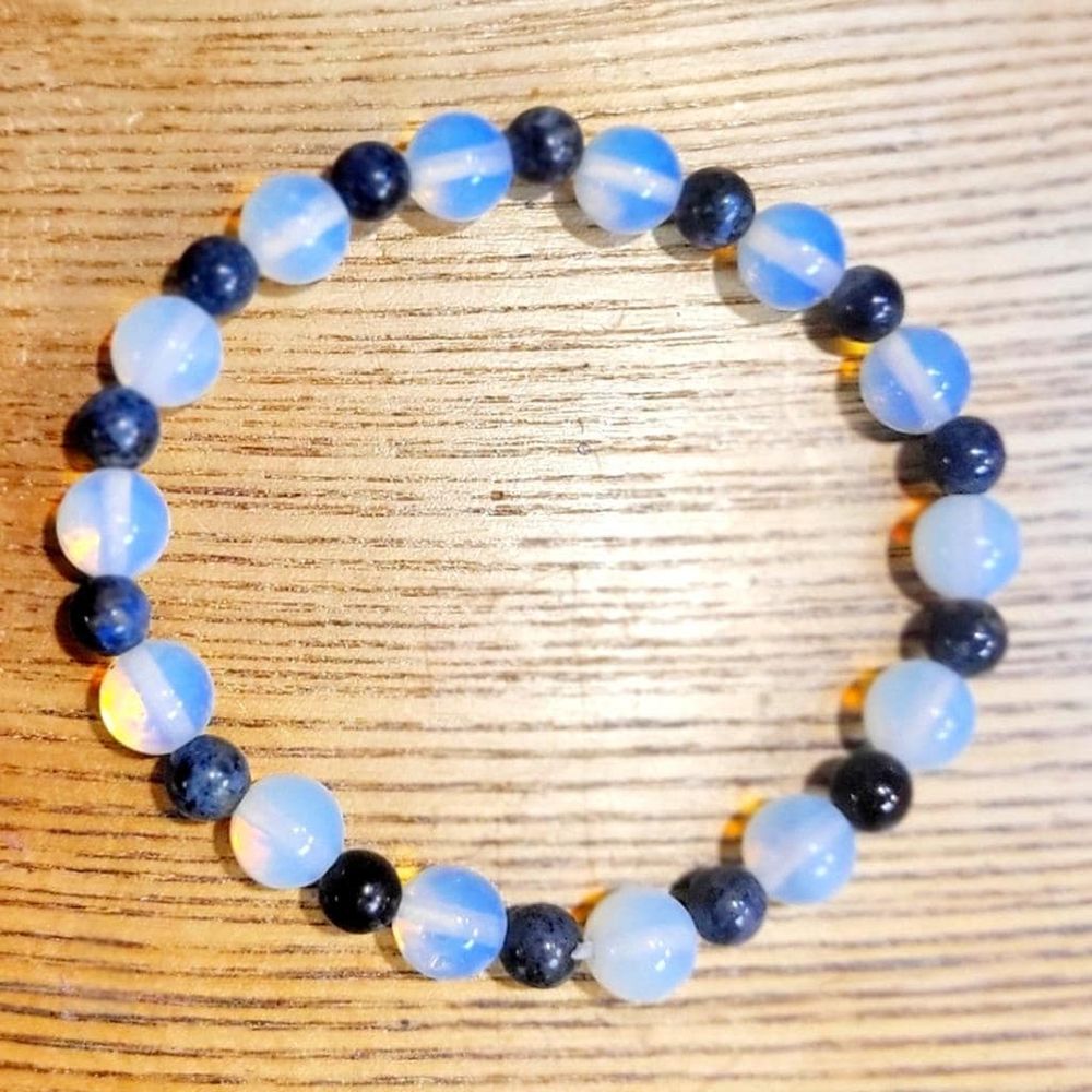 Natural Blue Dumortierite & Opalite crystal  stretch bracele...