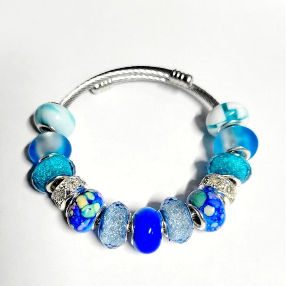 European Style Large Beaded Adjustable Snake Coil Bracelet 7...