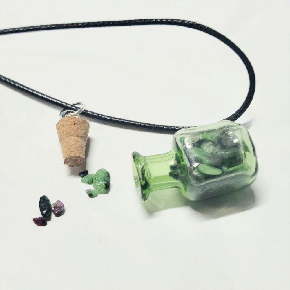 Hand crafted natural Ruby Zoisite crystal mini wish bottle p...