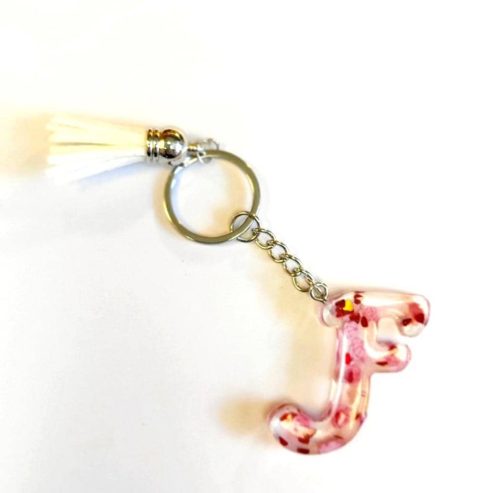 Personalizd 1.5" Resin Letter F Pink Floral & Heart Keychain...