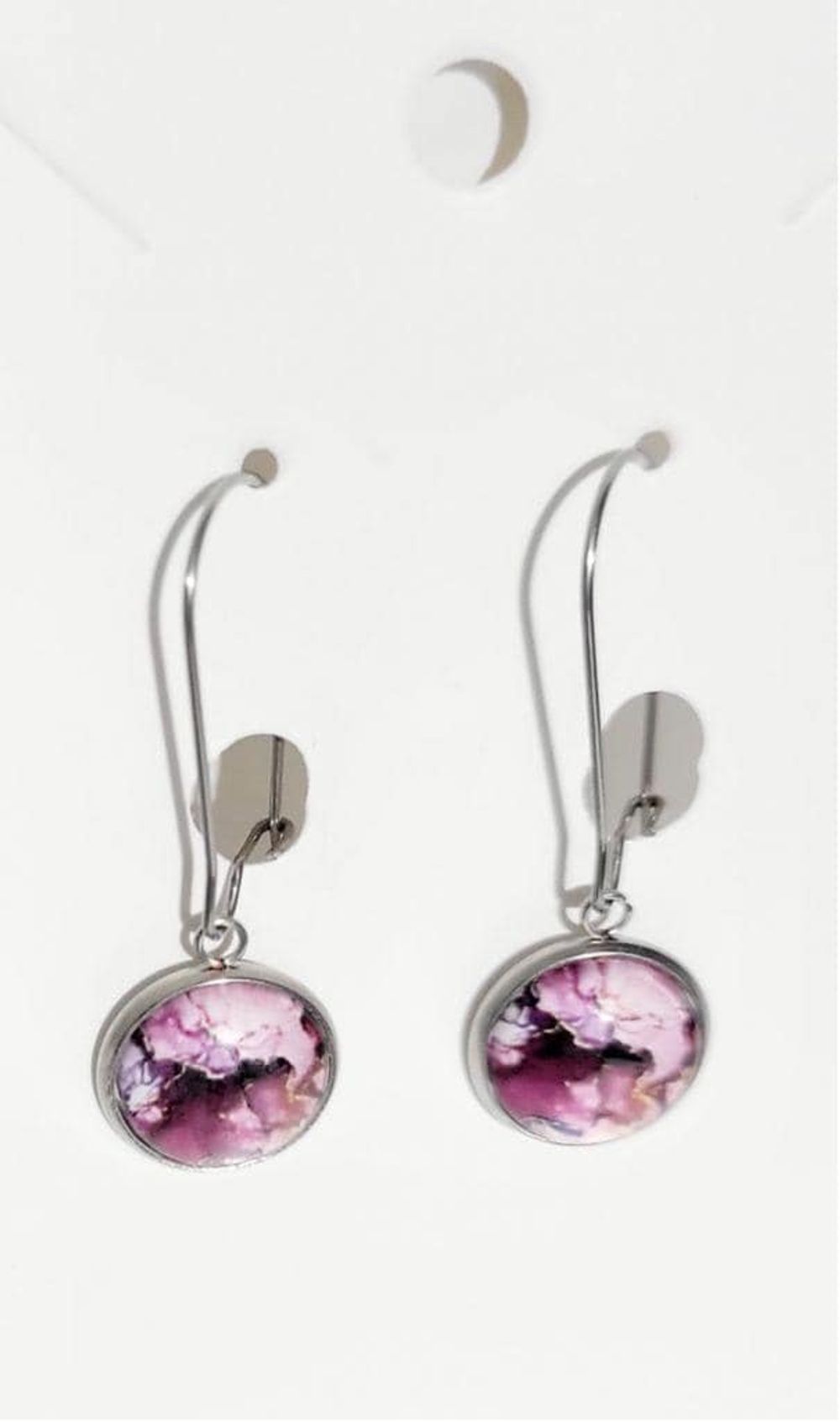 Artisan made purple watercolor cabochon latch hook dangle dr...