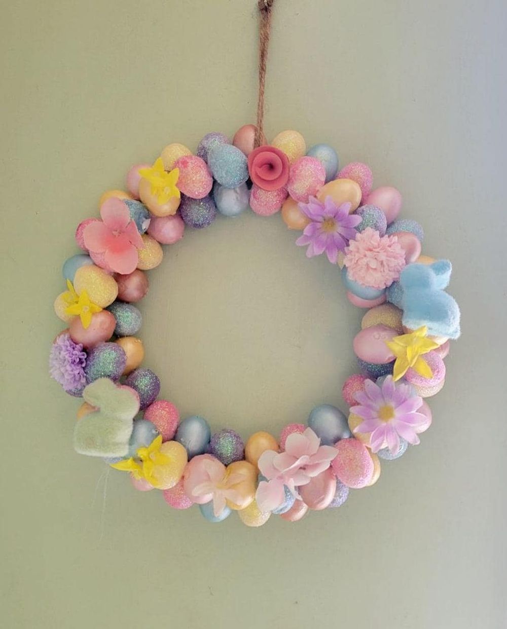 Handmade 12" Easter Spring wreath with artificial eggs, flow...