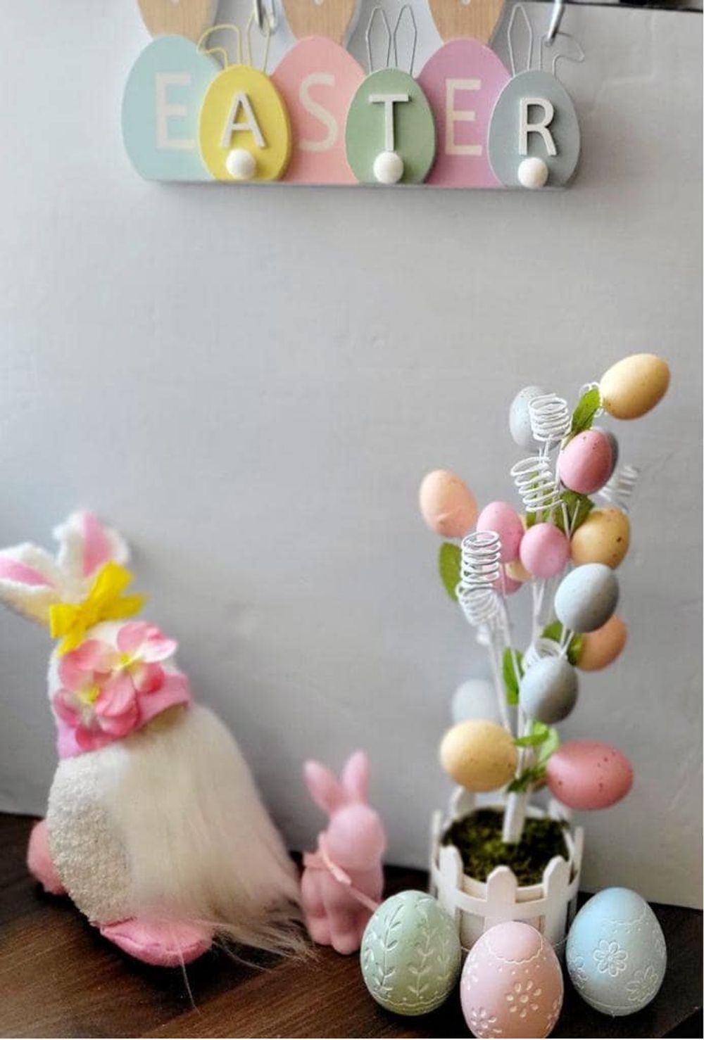 Pink Plumeria Flower Easter Bunny Spring Time Gnome