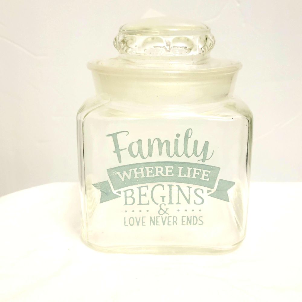 Decorative Family Quote handpainted lidded glass jar home de...