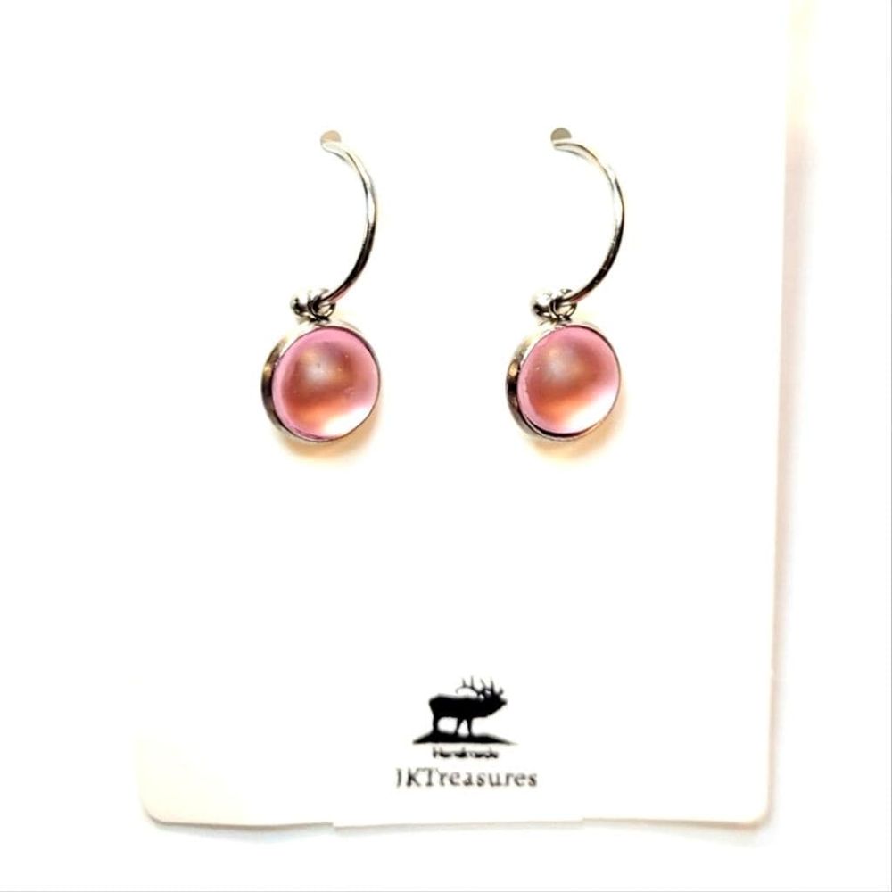 Pink Crystal Sea Glass Rhinestone Dangle Drop Hoop Earrings