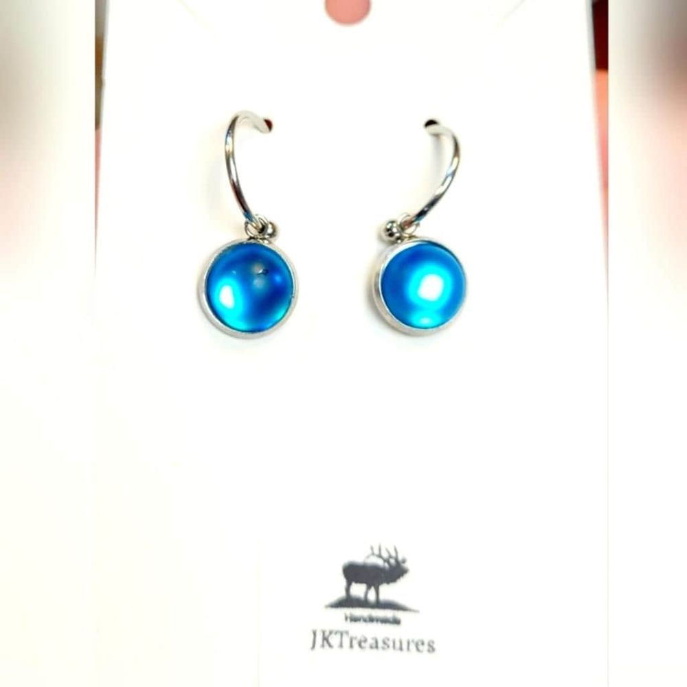 Sea Blue Crystal Sea Glass Rhinestone Dangle Drop Hoop Earri...