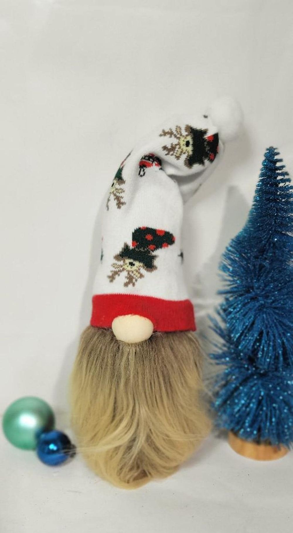 Hand crafted Christmas sock gnome with reindeer and mistleto...