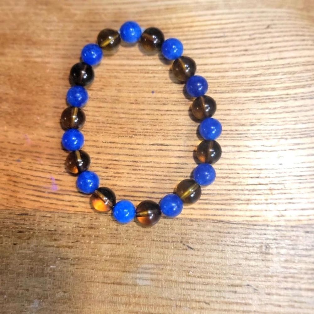 Natural Blue Kyanite & Smoky Quartz Crystal stretch bracelet