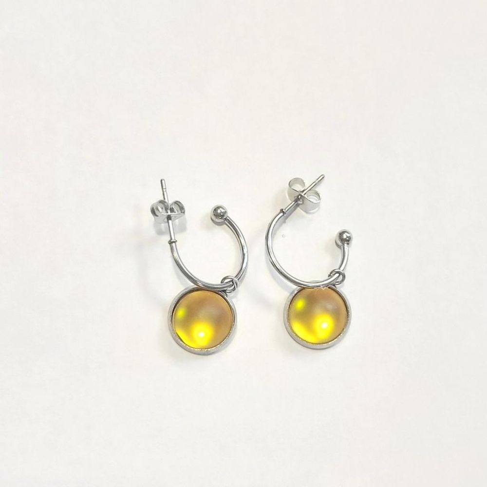 Yellow crystal sea glass rhinestone dangle drop hoop earring...