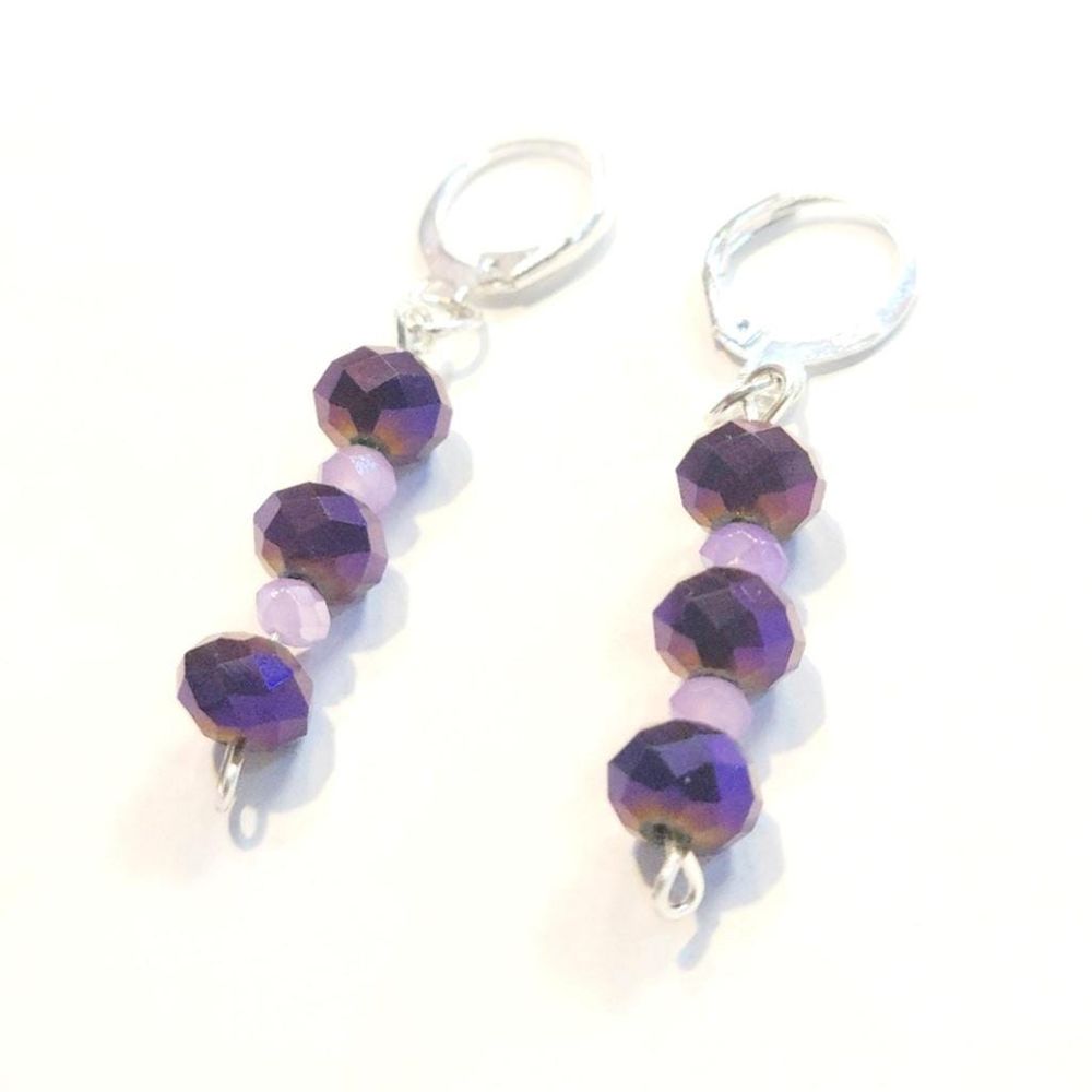 Purple Metallic & Lilac Faceted Beaded Dangle Drop Earrings ...