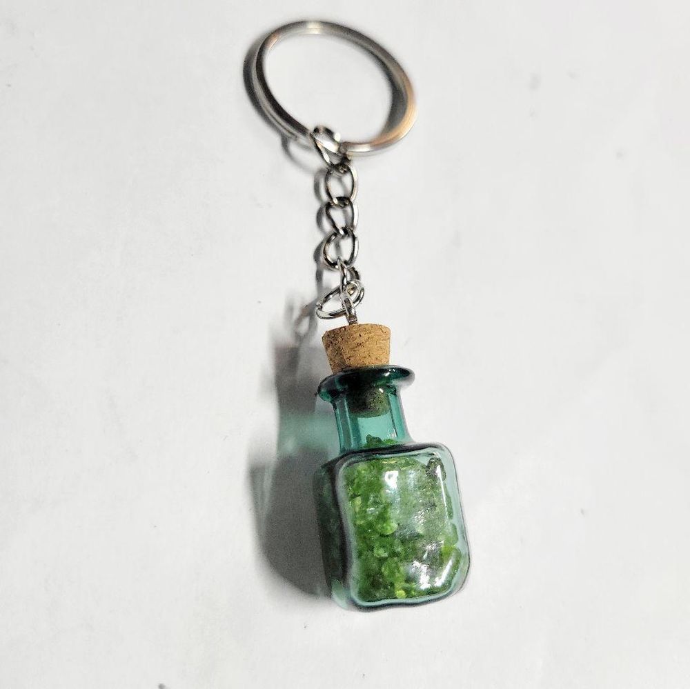 Hand crafted natural Olivine crystal mini wish bottle pendan...